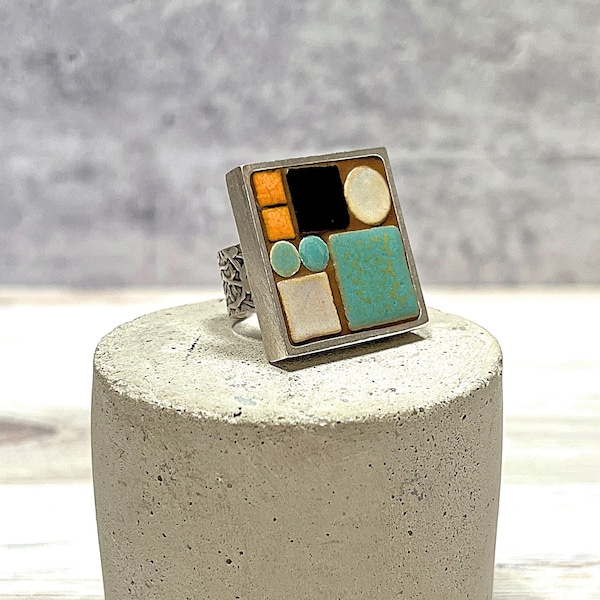 Mid Century Modern Statement Ring, Mosaik Statement Ring, Mosaik Schmuck