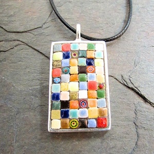 Mosaic Pendant, Mosaic Necklace, Mosaic Jewelry, Moroccan ceramic, Italian Millefiori, Ceramic jewelry