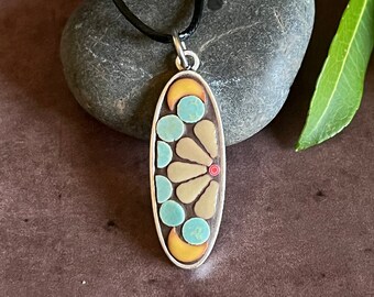 Mosaic pendant, Mosaic necklace, Mosaic jewelry, Mosaic art, Oval pendant