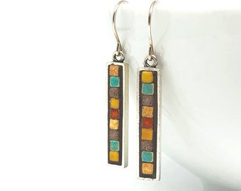 Mosaic Art Earrings, Dangle Earrings, Ceramic Moroccan Tiles, Silver earrings, Chic earrings, modern jewelry