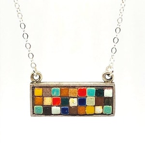 Mosaic Necklace, Mosaic Pendant, Mosaic Jewelry, Horizontal Necklace, Bar Necklace, Moroccan Tile