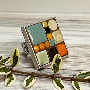 Mosaic Statement Ring, Moroccan tile, Mid century modern