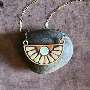 Mosaic Necklace, Mosaic Pendant, Half moon necklace, Mosaic Jewelry