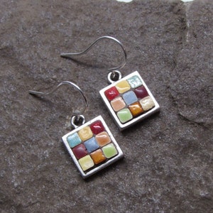 Mosaic Earrings, Mosaic Jewelry, Mosaic Art, Pewter, Sterling Silver