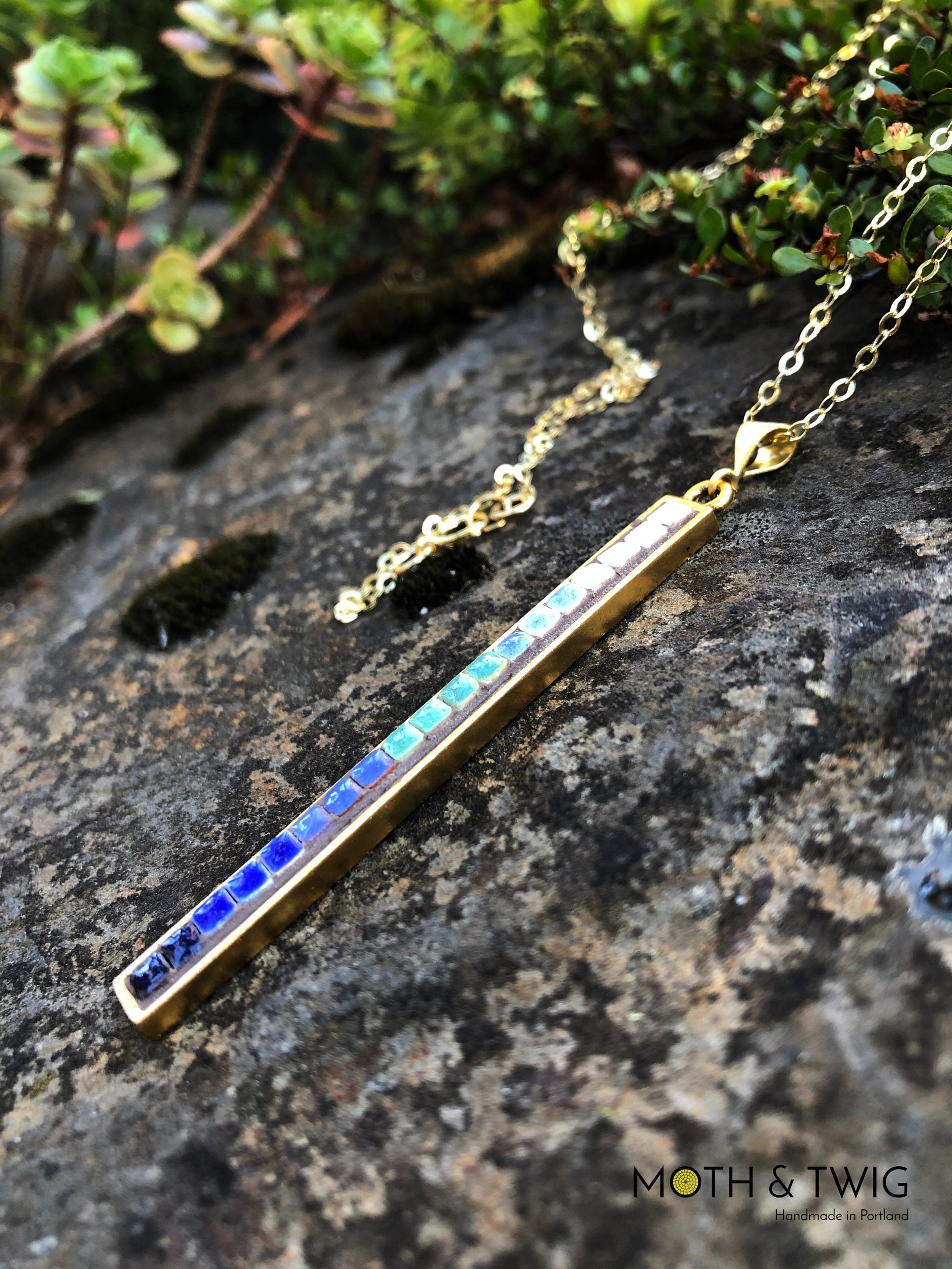 Mosaic Necklace Mosaic Jewelry Mosaic Pendant 14k Gold Etsy