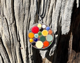 Mosaic pendant, Mosaic Jewelry, Mosaic Art, Moroccan tile, Round Statement Pendant