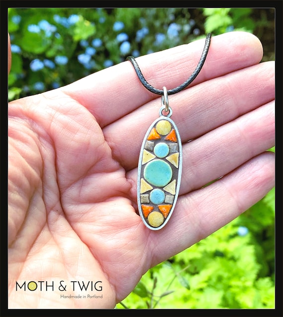 Mosaic pendant, Oval pendant, Moroccan tile, Mosaic Jewelry
