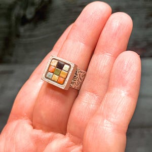 Square mosaic ring, mosaic jewelry, Moroccan tile, Brass ring