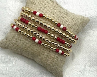 Red Bead and 14k gold filled Stacker Bracelet