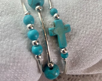 Turquoise Howelite Cross Trio/Sterling