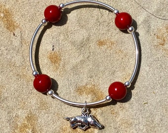 Razorback Red with Hog Charm Bracelet