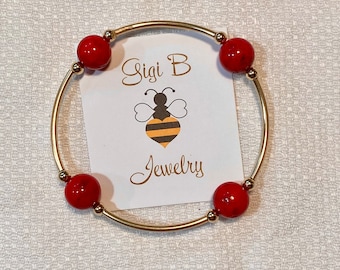 Berry Red & 14k Gold Filled Bracelet