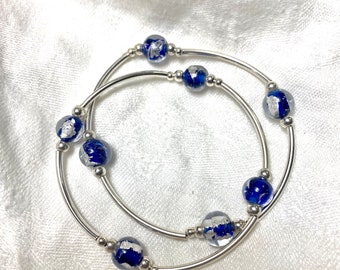 Blue Lamp-worked Glass & Sterling Bracelets