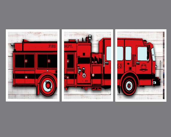 Firetruck Wall Art Firetruck Wall Decor Firetruck Decor Boys Bedroom Wall Decor Boys Bedroom Art Playroom Wall Art Playroom Wall Decor