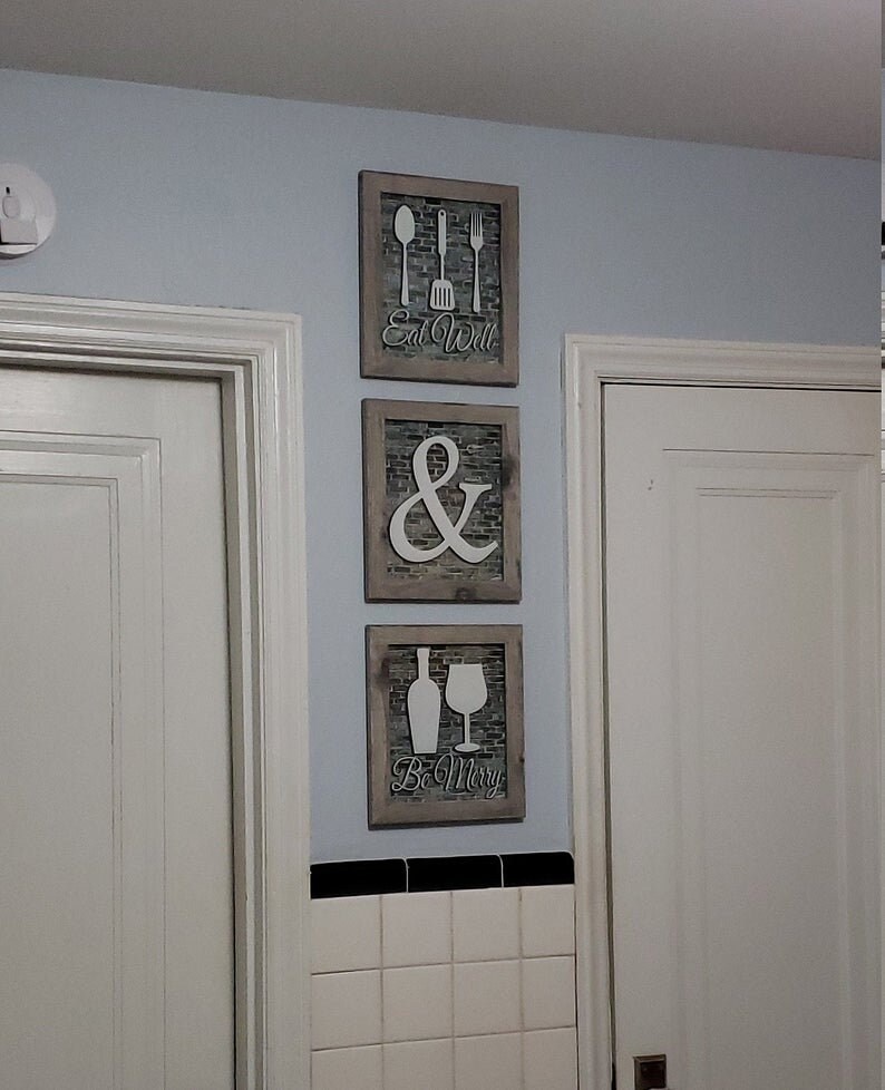 Gray and White Kitchen Wall Art Eat Well and Be Merry Print Etsy UK