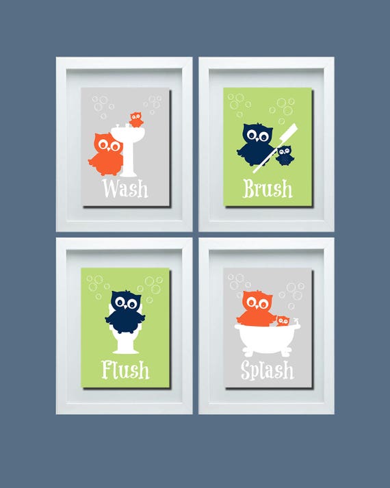Owl Bathroom Wall Art Owl Bathroom Decor Kids Bathroom Etsy