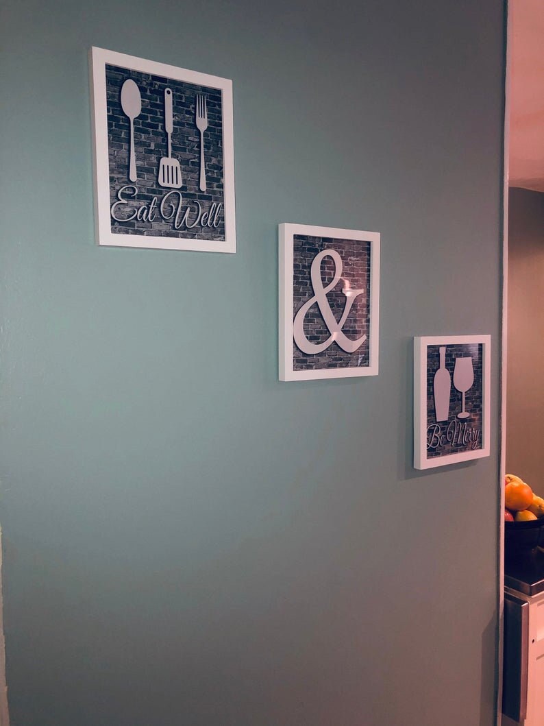 Gray and White Kitchen Wall Art Eat Well and Be Merry Print Etsy UK