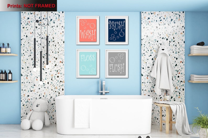 Wash Brush Floss Flush Bathroom Rules Print Kids Bathroom Decor Kids Bathroom Wall Art Kids Bathroom Rules Wash Brush Floss Flush Print