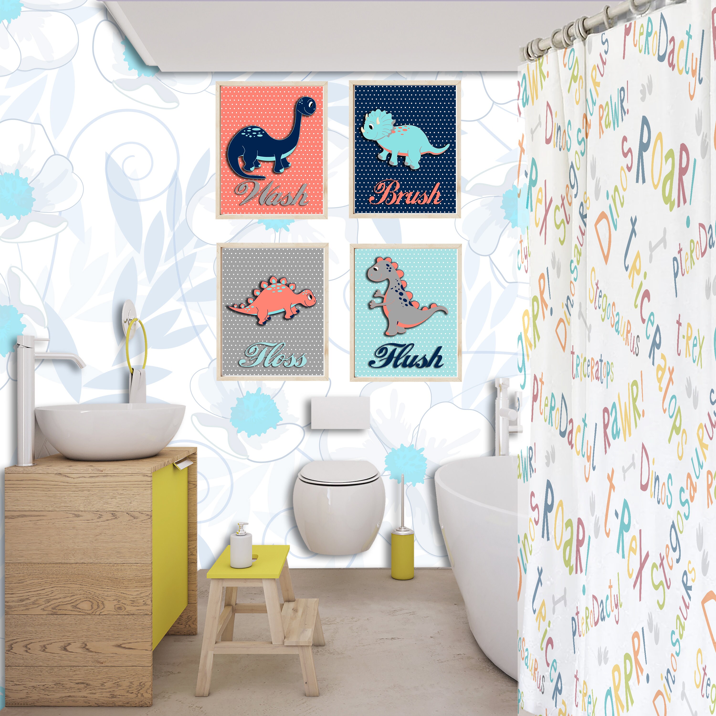 Dinosaur Bathroom Decor Kids Bathroom Rules Kids Bathroom Etsy