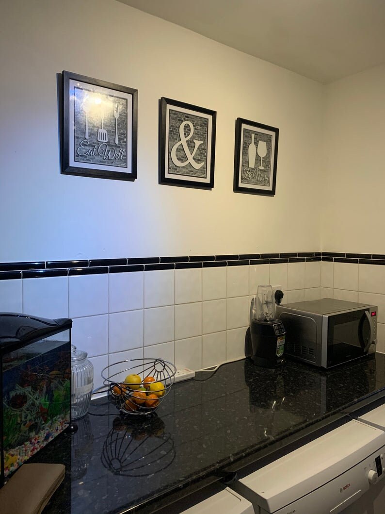 Gray And White Kitchen Wall Art Eat Well And Be Merry Print Etsy