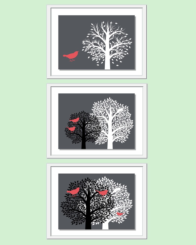 Modern Livingroom Wall Art Tree Bird Wall Decor Tree Bird Etsy