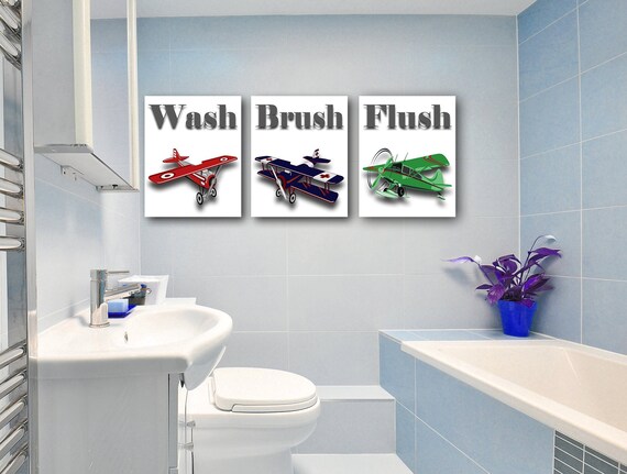 Wash Brush Flush Airplane Decor Airplane Wall Decor Boys Etsy