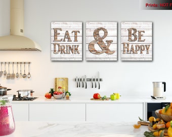 Modern Kitchen Wall Art, Shabby Chic Wall Art, Eat And Drink And Be Happy Print, Kitchen Decor, Kitchen Wall Art, Modern Kitchen Decor