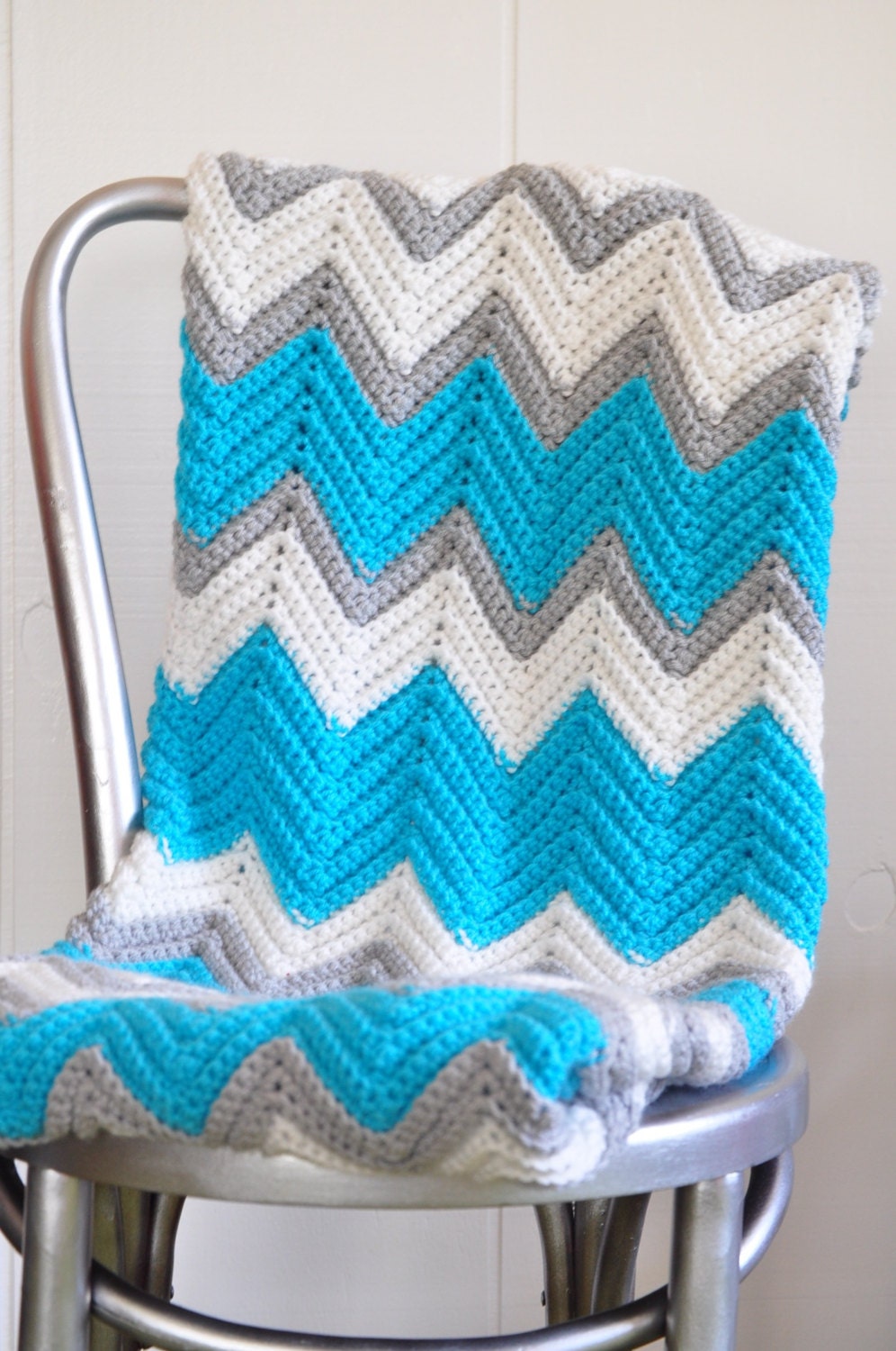 Blue White and Gray Chevron Baby Blanket Etsy