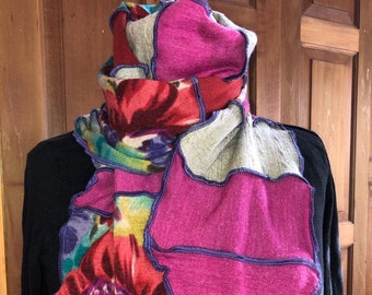 upcycled Merino and wool long patchwork scarf