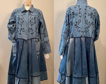 Upcycled recycled repurposed denim plus size coat. Size 2X. Katwise inspired.