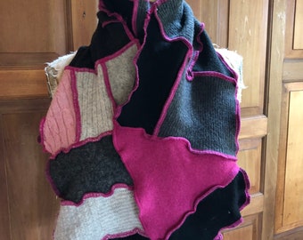 Recycled Long wool scarf upcycled from sweaters