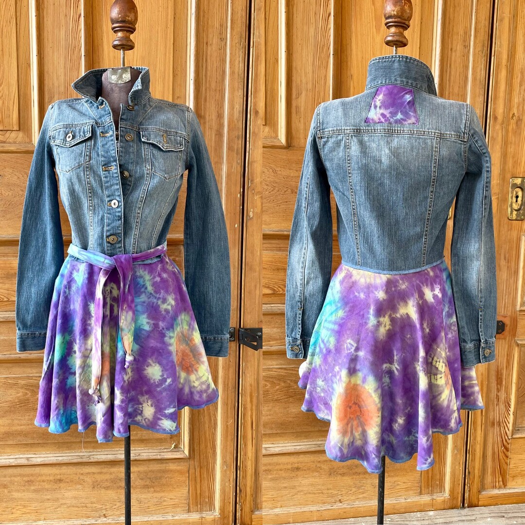 Tatterworks Upcycled Recycled Repurposed Girls Denim Jacket and Tulle Skirt. Size 6 Chest 26.