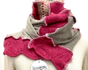 One of a kind repurposed Long wool scarf upcycled from preloved sweaters in gorgeous shades of rose.