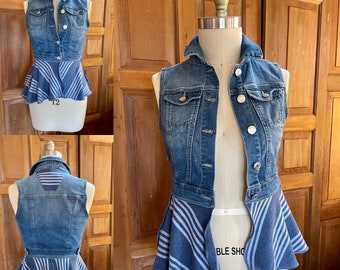 upcycled recycled repurposed denim flouncy vest. Bust 34”