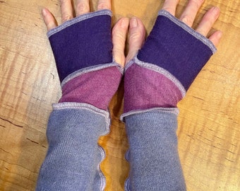 Repurposed cashmere & merino sweater arm warmers. Purples and lavenders.
