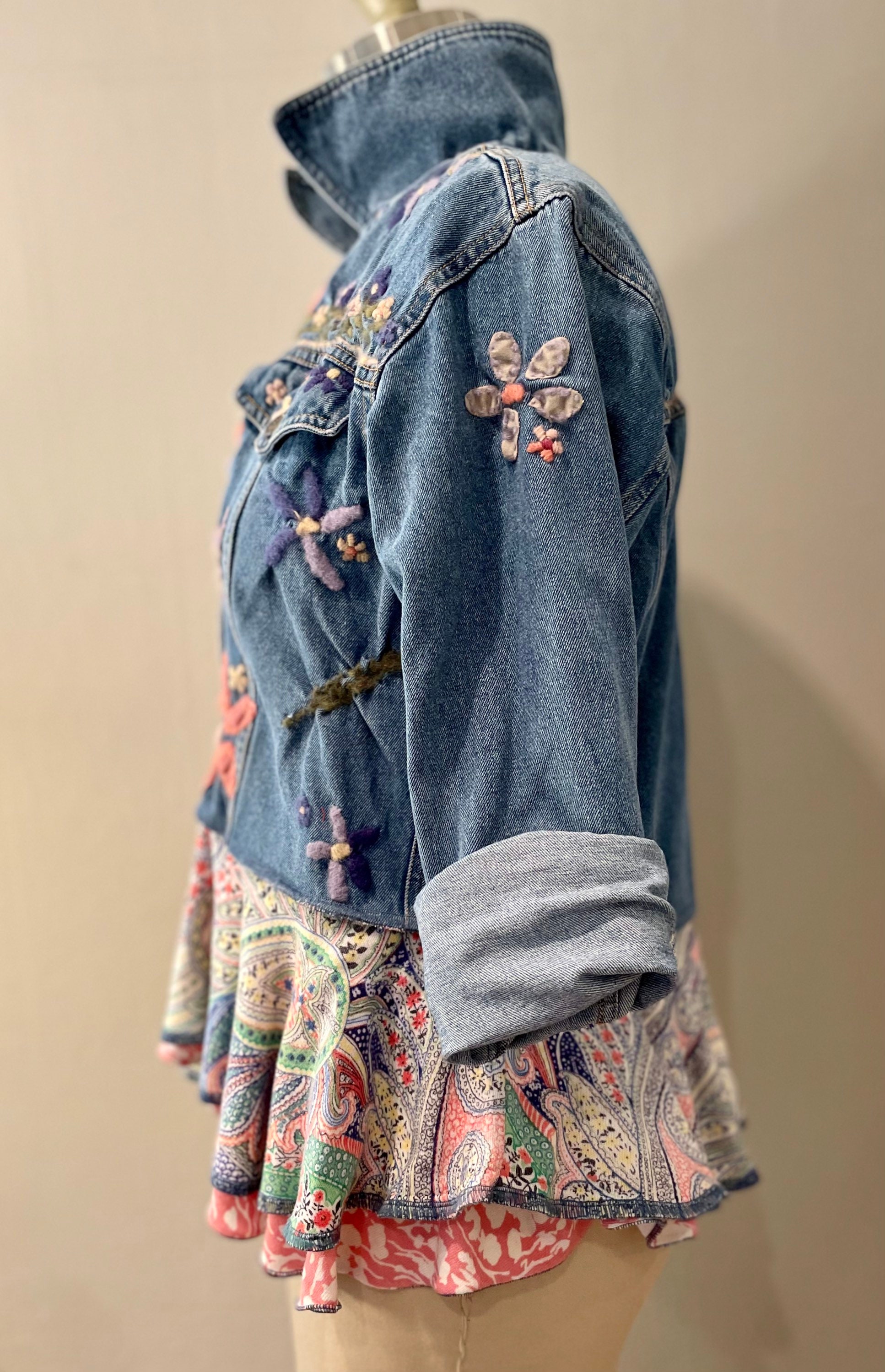 Upcycled repurposed denim jean jacket with double peplum. | Etsy