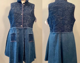 Recycled upcycled repurposed quilted denim duster.