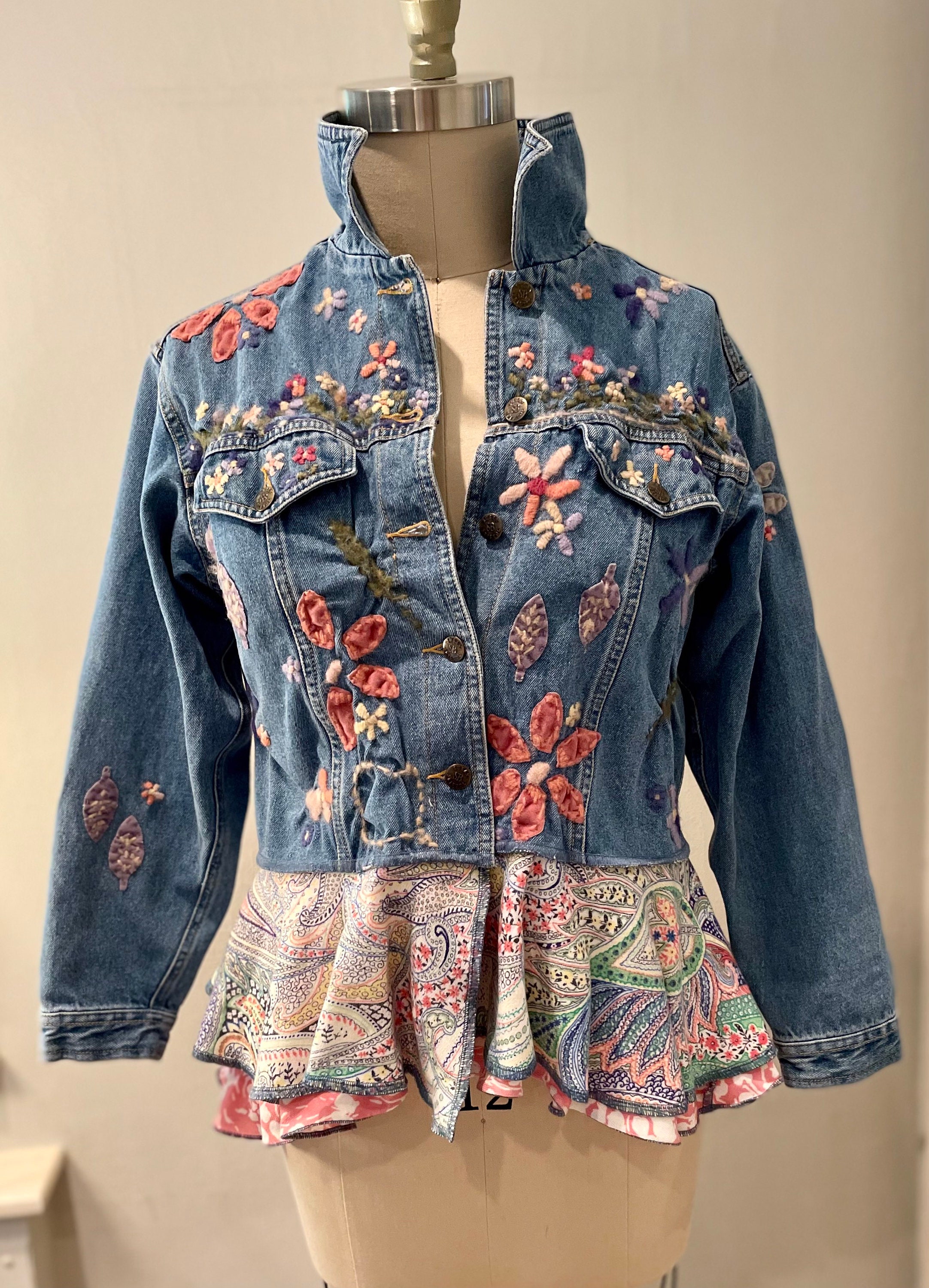 Upcycled repurposed denim jean jacket with double peplum. | Etsy