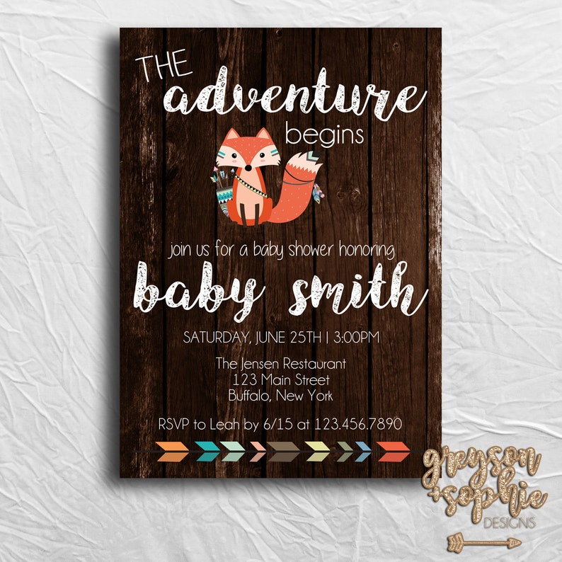 Woodland Tribal Themed Baby Shower Invitation Fox Invitation Etsy Woodland Tribal Themed Baby Shower Invitation Fox Invitation Etsy