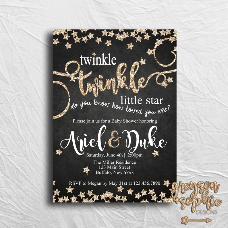 Twinkle Twinkle Little Star Baby Shower Invitation Gold Etsy