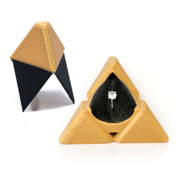 Retro Gamer Fan Art Gift Box (Ring Sized) Triforce Pyramid with Optional Ring Insert For One