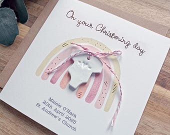 Pink Christening card personalised, Personalised naming day card, Personalised christening card, Irish designed