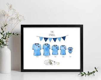 Personlig illustration med irländskt sporttema, irländsk konst, irländsk sportillustration, presenter till irländsk familj