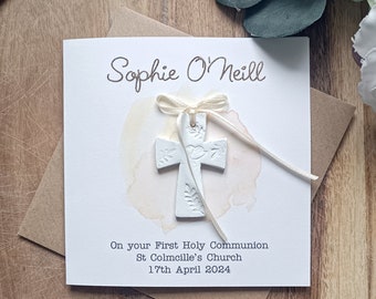 First Communion clay decoration personalised card