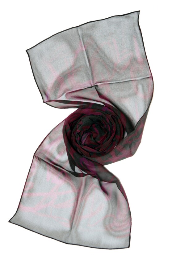Black and Red Silk Chiffon Scarf Unique, Fashionable, Wearable Art,  Lightweight Silk, Women's Accessories, Unique Art Scarf, Ladies Scarf