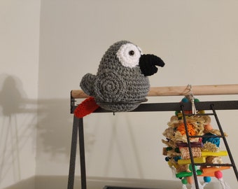 Amigurumi crochet stuffed African grey parrot