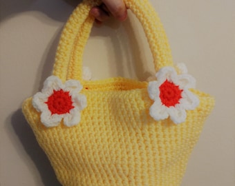 crochet flower bag, yellow handbag