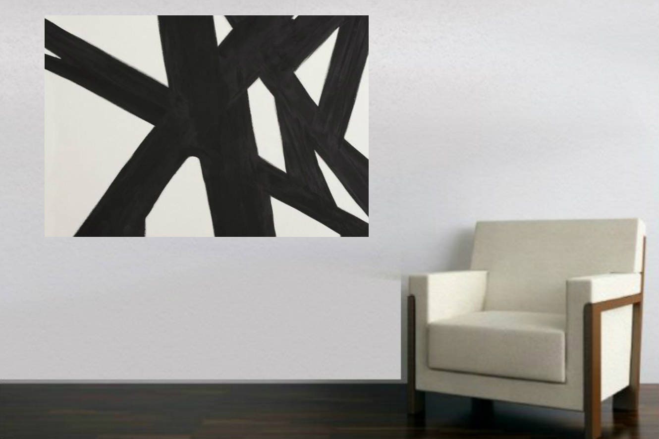 Abstract Painting on Wood Ready To Hang Oversized Artwork Black and White Original Art Jerry Titan