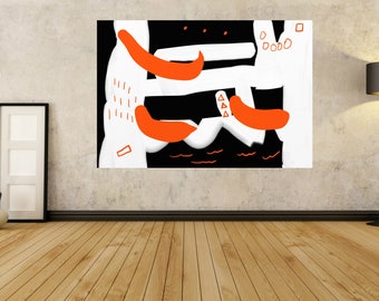 Extra Large Abstract Painting On Canvas, minimalist Canvas Art, Black And White, Orange Original Art , Modern abstract painting Abstract