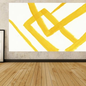 Yellow Abstract Painting on Canvas: Large Minimalist Wall Art